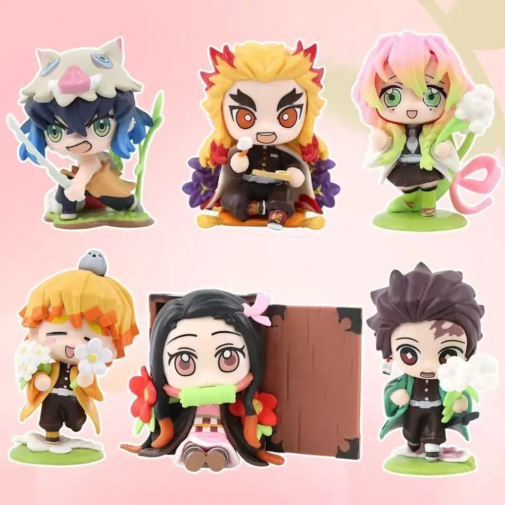 Demon Slayer Anime 9cm Model Figures Tanjirou Nezuko Zenitsu Kyoujurou Kanroji Dolls Action Figure Toys for Kids Birthday Gift