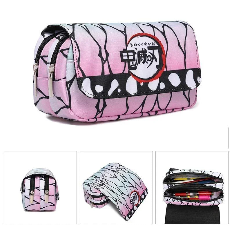 Demon Slayer 3D Anime Pen Bag Student Storage Bag Tanjirou Nezuko Zenitsu Giyuu Cartoon Pen Box Cute Boys Girls Pencil Case