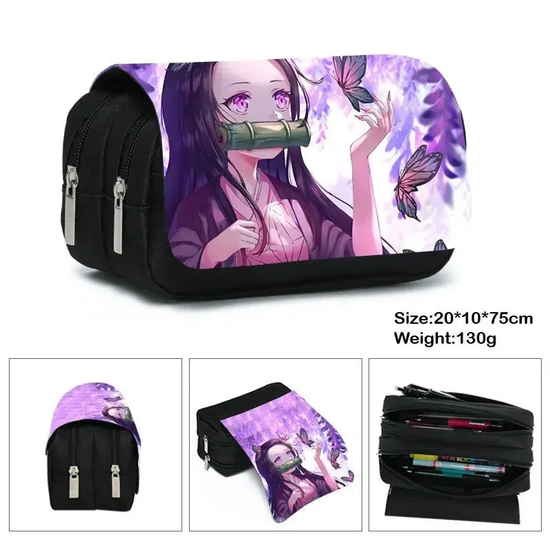 Demon Slayer 3D Anime Pen Bag Student Storage Bag Tanjirou Nezuko Zenitsu Giyuu Cartoon Pen Box Cute Boys Girls Pencil Case