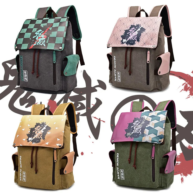 Demon Slayer Anime Backpacks Cosplay Anime Figure Tomioka Giyuu Kamado Nezuko Agatsuma Zenitsu Kamado Tanjirou Cute School Bags