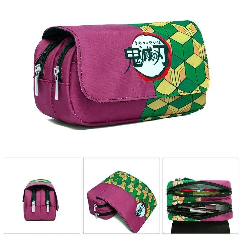 Demon Slayer 3D Anime Pen Bag Student Storage Bag Tanjirou Nezuko Zenitsu Giyuu Cartoon Pen Box Cute Boys Girls Pencil Case