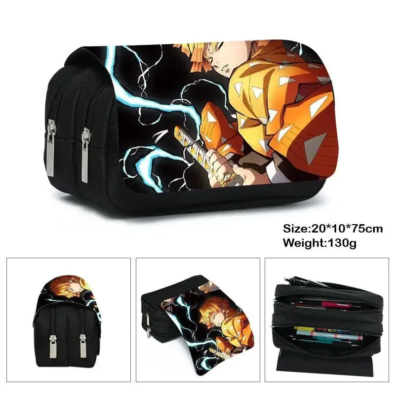 Demon Slayer 3D Anime Pen Bag Student Storage Bag Tanjirou Nezuko Zenitsu Giyuu Cartoon Pen Box Cute Boys Girls Pencil Case