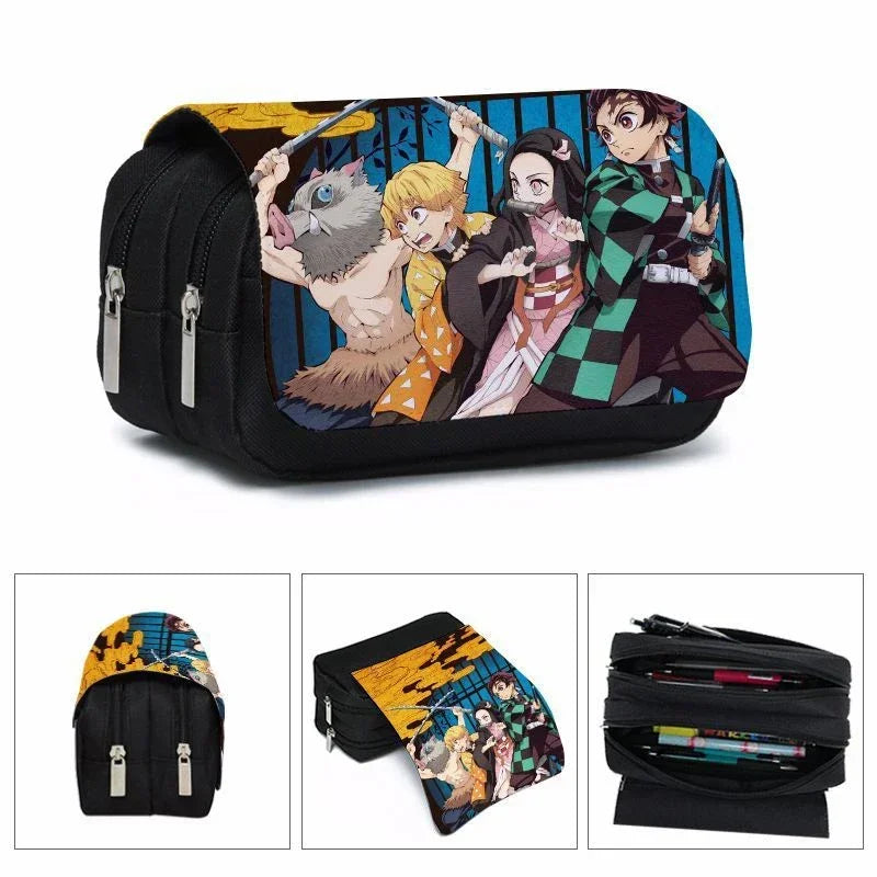 Demon Slayer 3D Anime Pen Bag Student Storage Bag Tanjirou Nezuko Zenitsu Giyuu Cartoon Pen Box Cute Boys Girls Pencil Case