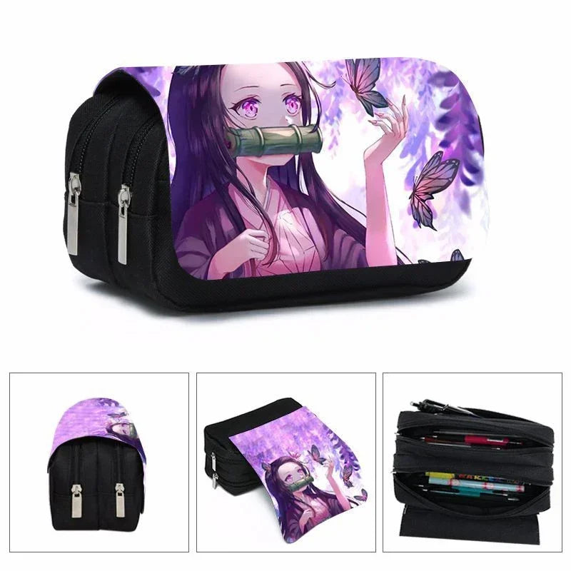 Demon Slayer 3D Anime Pen Bag Student Storage Bag Tanjirou Nezuko Zenitsu Giyuu Cartoon Pen Box Cute Boys Girls Pencil Case