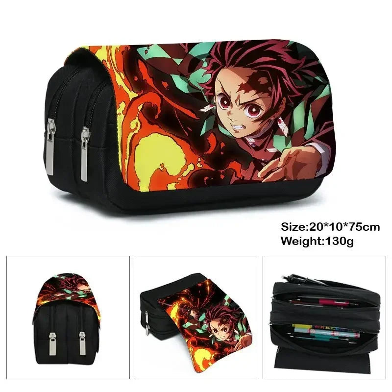 Demon Slayer 3D Anime Pen Bag Student Storage Bag Tanjirou Nezuko Zenitsu Giyuu Cartoon Pen Box Cute Boys Girls Pencil Case