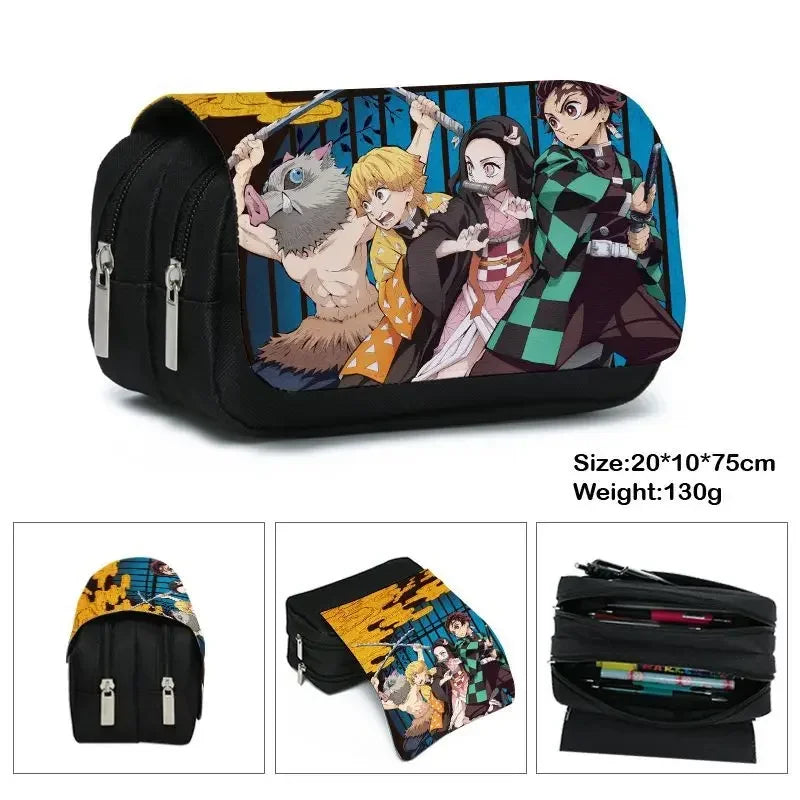 Demon Slayer 3D Anime Pen Bag Student Storage Bag Tanjirou Nezuko Zenitsu Giyuu Cartoon Pen Box Cute Boys Girls Pencil Case