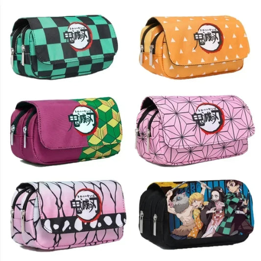 Demon Slayer 3D Anime Pen Bag Student Storage Bag Tanjirou Nezuko Zenitsu Giyuu Cartoon Pen Box Cute Boys Girls Pencil Case