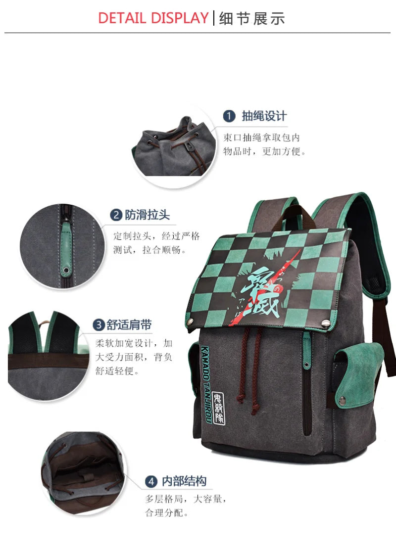 Demon Slayer Anime Backpacks Cosplay Anime Figure Tomioka Giyuu Kamado Nezuko Agatsuma Zenitsu Kamado Tanjirou Cute School Bags